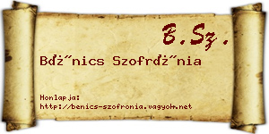 Bénics Szofrónia névjegykártya